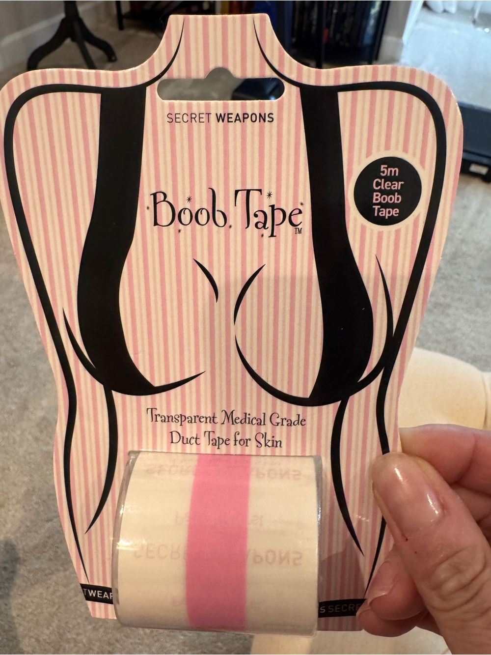 Secret Weapons Boob Tape Transparent Medical Grade Duct Tape - Pink Accent